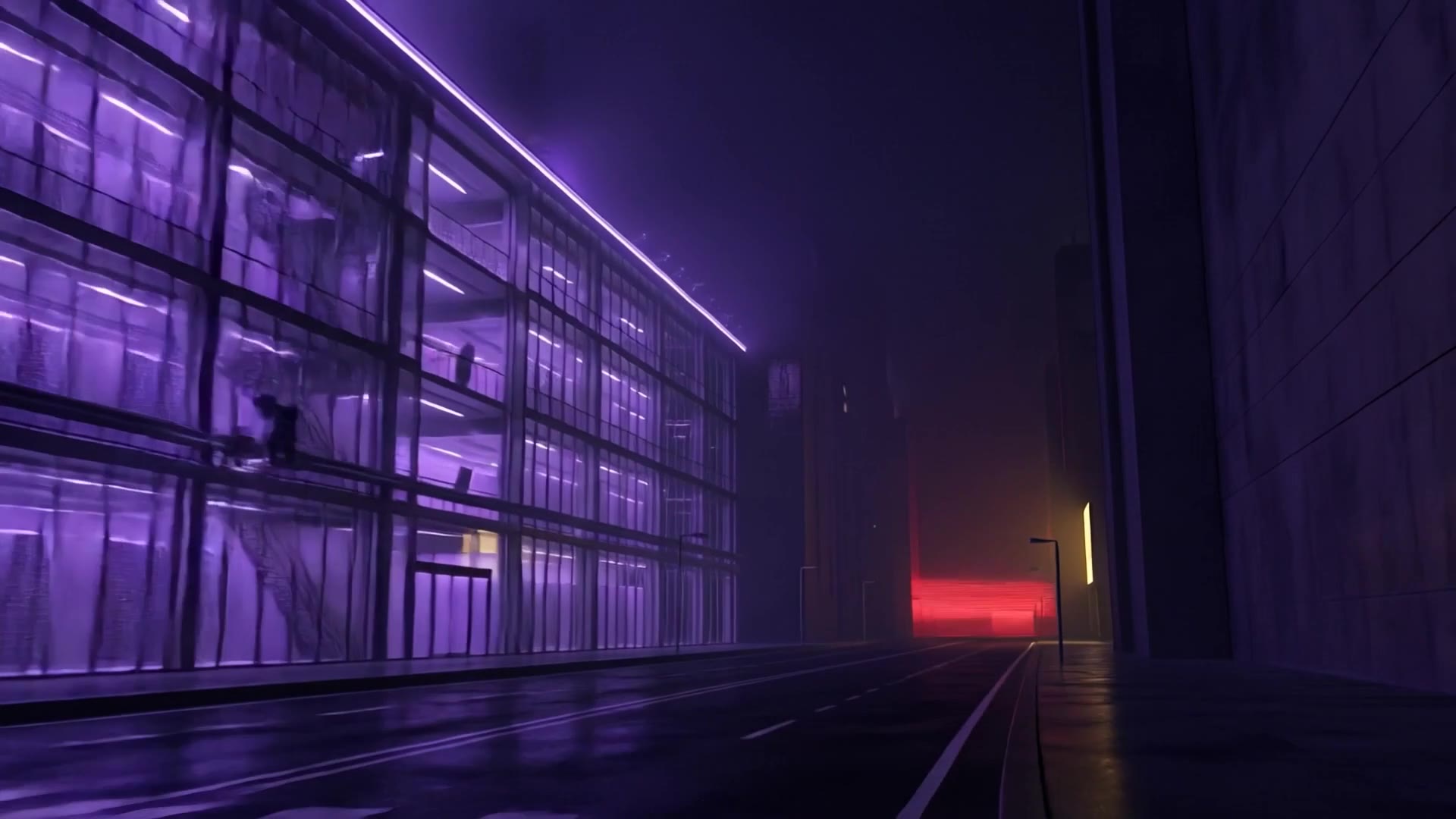 The data district, lit purple.