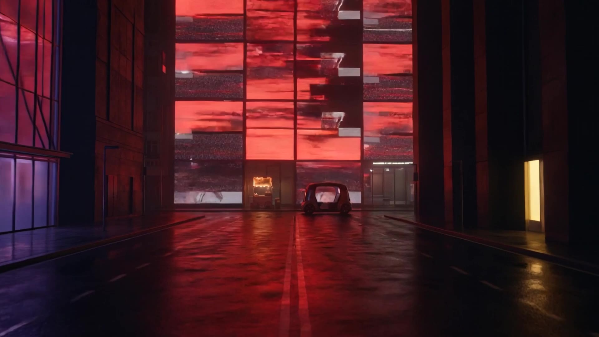 The red facade of the disruption district.